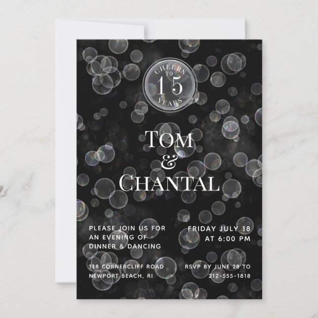 Black & Silver Bokeh Anniversary Party Invitation (Front)