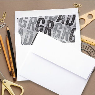 Black & Silver Bold GRAD Typography Mod Graduation Envelope Liner