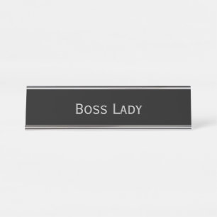 Black Silver 'Boss Lady' Funny Pun Desk Name Plate