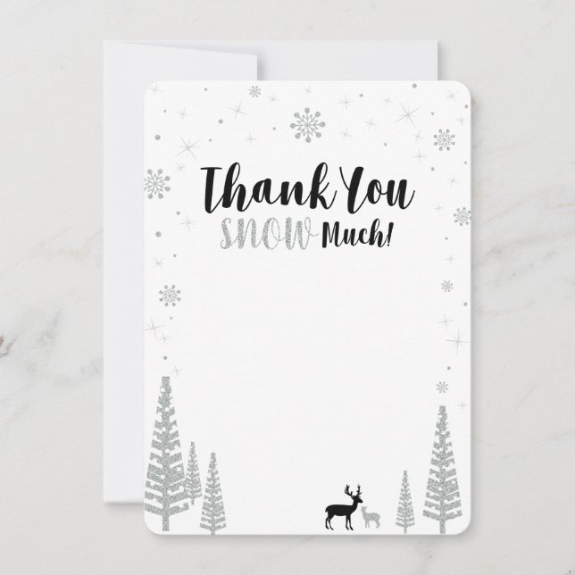 Black & Silver Boy Winter wonderland Thank you Note Card (Front)