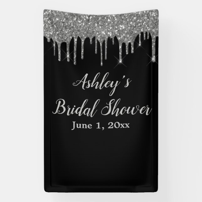 Black & Silver Bridal Shower Backdrop Photo Booth Banner (Vertical)