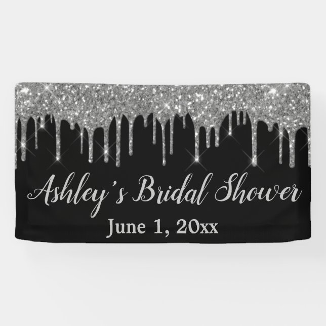 Black & Silver Bridal Shower Backdrop Photo Booth Banner (Horizontal)