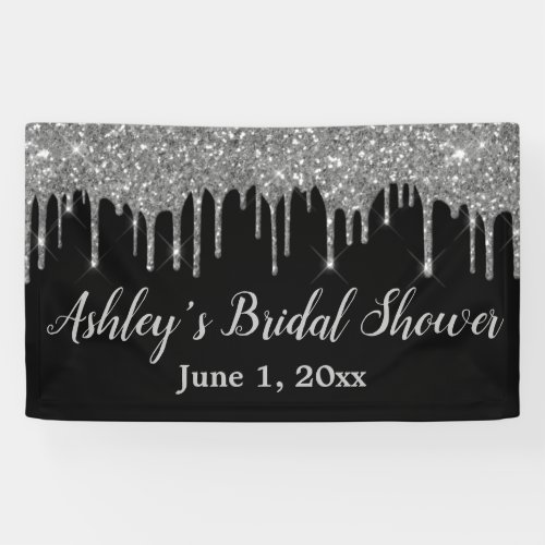 Black  Silver Bridal Shower Backdrop Photo Booth Banner