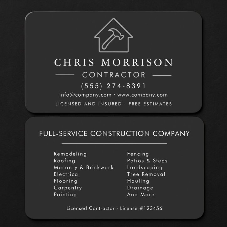 Black Silver Building Contractor Business Card