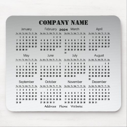 Black Silver Business Promotional 2024 Calendar Mouse Pad