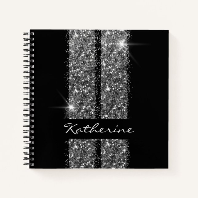 Black Silver Car Racing Enthusiast Personalized Notebook (Front)