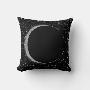 Black & Silver Celestial Moon Magic Lunar Stars Throw Pillow