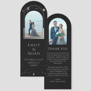 Black Silver Celestial Wedding Photo Thank You Bookmarks