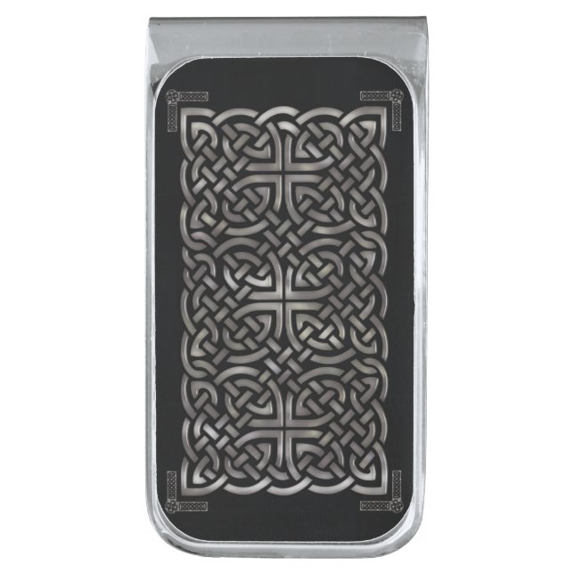 Black & Silver Celtic Finish Money Clip (Front Vertical)
