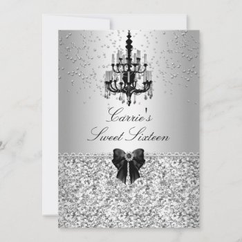 Black & Silver Chandelier Sweet Sixteen Invite by ExclusiveZazzle at Zazzle