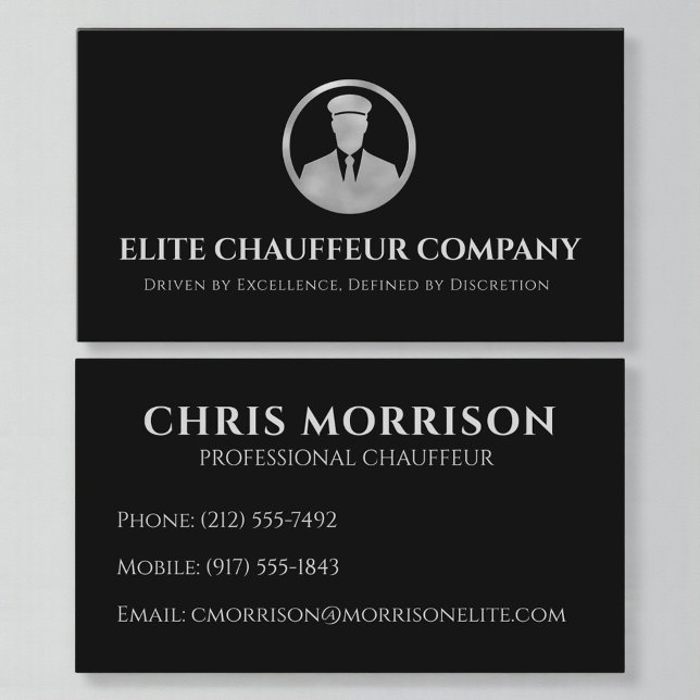 Black Silver Chauffeur Driver Metallic  Business Card (Creator Uploaded)