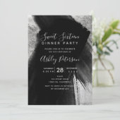 Black silver chic brushstrokes typography Sweet 16 Invitation (Standing Front)