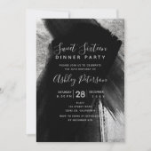 Black silver chic brushstrokes typography Sweet 16 Invitation (Front)