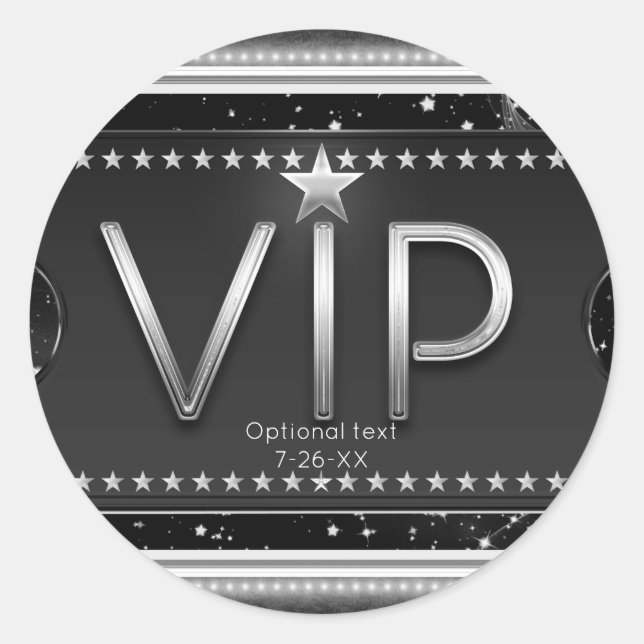 Black & Silver Chic Glam VIP Custom Party Favor Classic Round Sticker (Front)