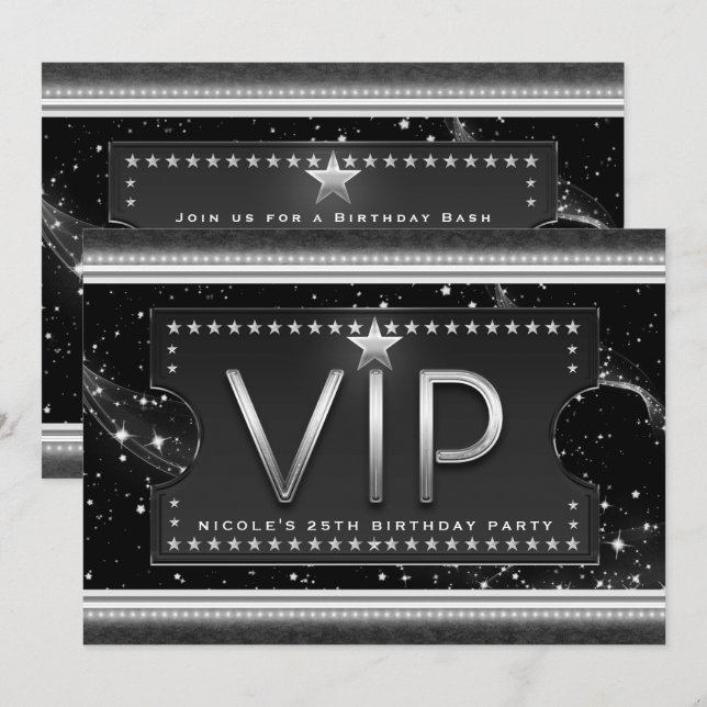 Black & Silver Chic Glam VIP Ticket Invitation (Front/Back)