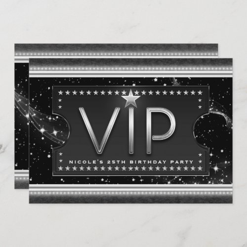Black  Silver Chic Glam VIP Ticket Invitation