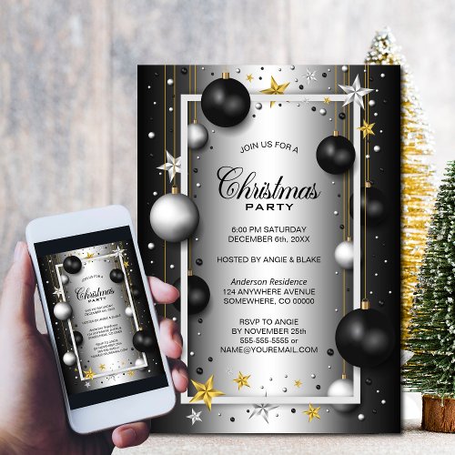 Black Silver Christmas Ornament Christmas Party Invitation