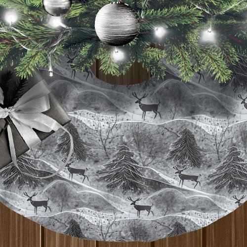 Black Silver Christmas Pattern13 ID1009 Brushed Polyester Tree Skirt