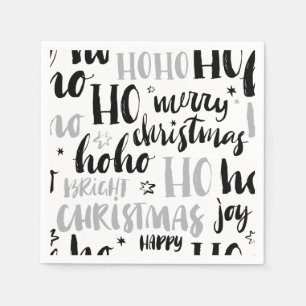 Black & Silver Christmas Word Text Art Cute Aesthe Napkins