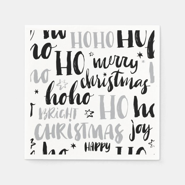 Black & Silver Christmas Word Text Art Cute Aesthe Napkins (Front)