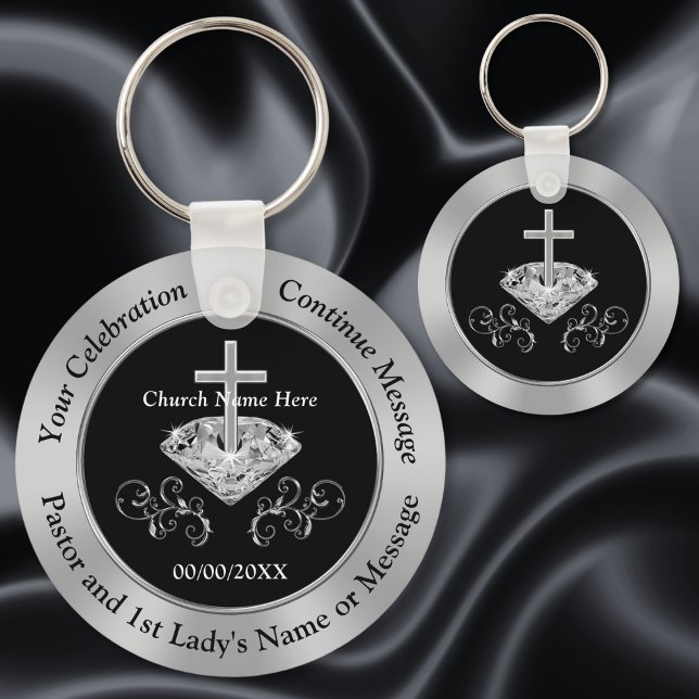 Black, Silver, Church Party Favors, Any Occasion,  Keychain (Black and Silver, Personalized Church Anniversary Favors. Pastor appreciation month ideas. )