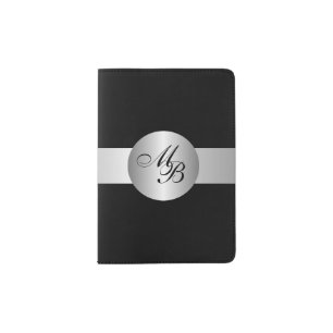 Black Silver Circle Design Monogrammed Passport Holder