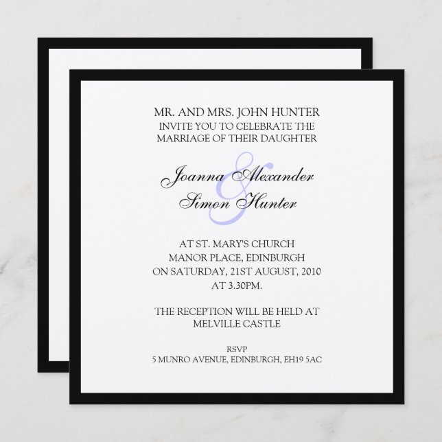 Black & Silver Classic Wedding Invitation (Front/Back)
