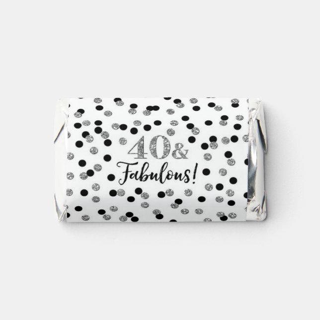 Black Silver Confetti 40 and Fabulous Birthday  Hershey's Miniatures (Front)