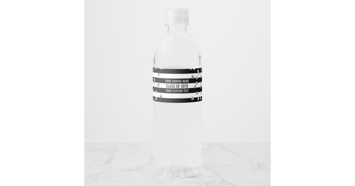 Black Silver Confetti Class of 2019 Graduation Water Bottle Label | Zazzle