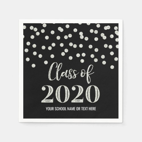 Black Silver Confetti Class of 2020 Graduation Napkins