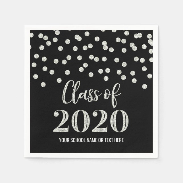 Black Silver Confetti Class of 2020 Graduation Napkins (Front)