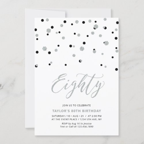 Black & Silver Confetti Eighty 80th Birthday Party