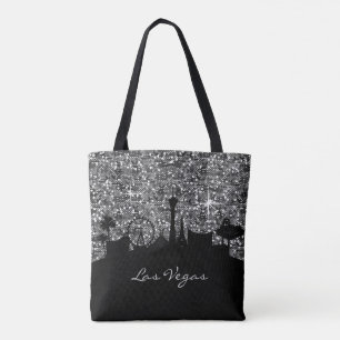 Black & Silver Confetti Glitter Las Vegas Skyline Tote Bag