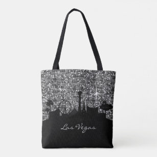 Las Vegas Bags Zazzle Black Silver Confetti Glitter Las Vegas Skyline Tote Bag
