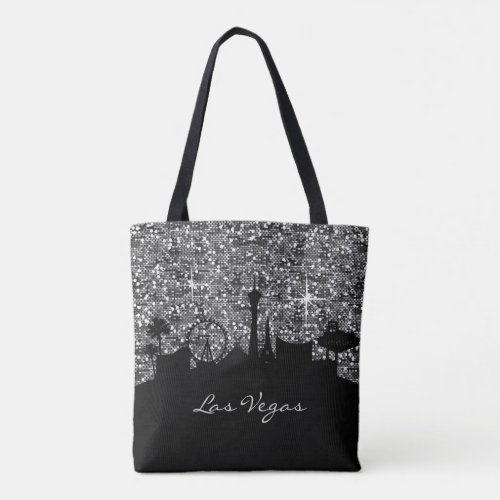 Black  Silver Confetti Glitter Las Vegas Skyline Tote Bag