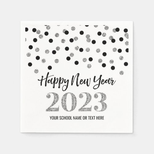 Black Silver Confetti Happy New Year 2023  Napkins