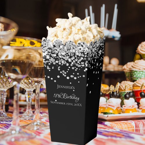 Black silver confetti name birthday favor boxes