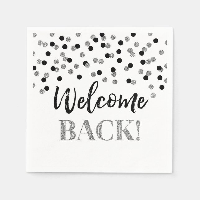 Black Silver Confetti Welcome Back Napkins (Front)