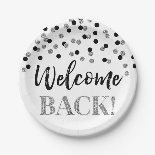 Black Silver Confetti Welcome Back Paper Plates