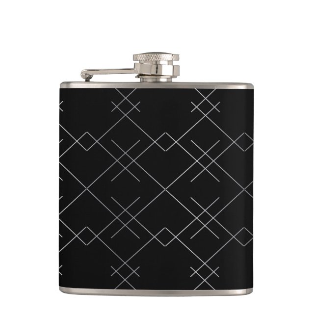 Black-silver, cool, elegant, simple modern pattern flask (Front)