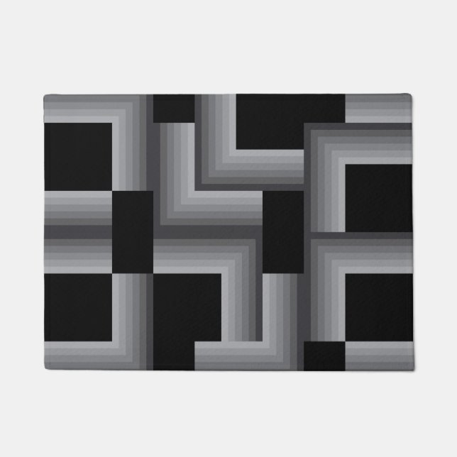 Black, silver ,cool, unique, trendy square shapes doormat (Front)