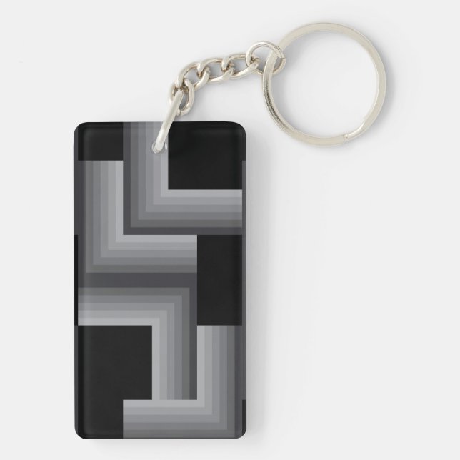 Black, silver ,cool, unique, trendy square shapes keychain (Back)