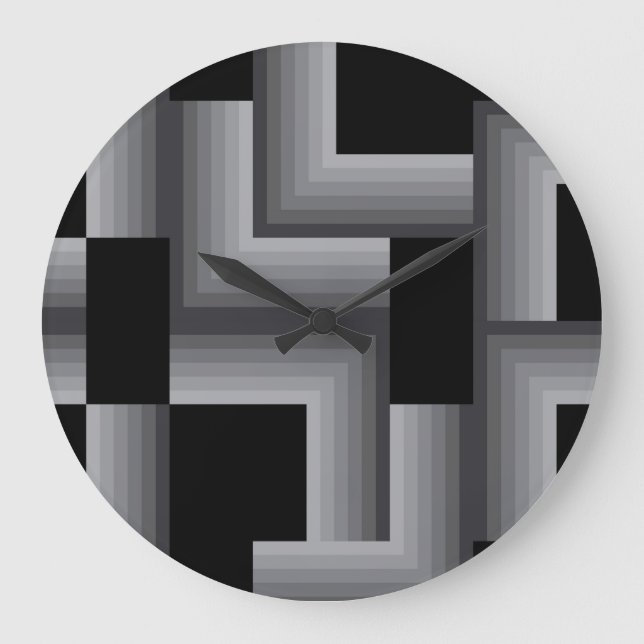 Black, silver ,cool, unique, trendy square shapes large clock (Front)