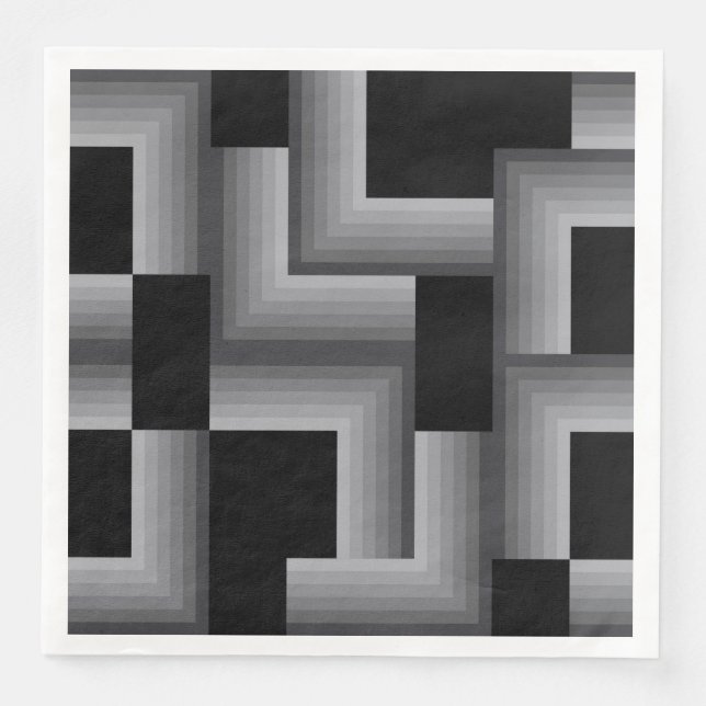 Black, silver ,cool, unique, trendy square shapes paper dinner napkins (Front)