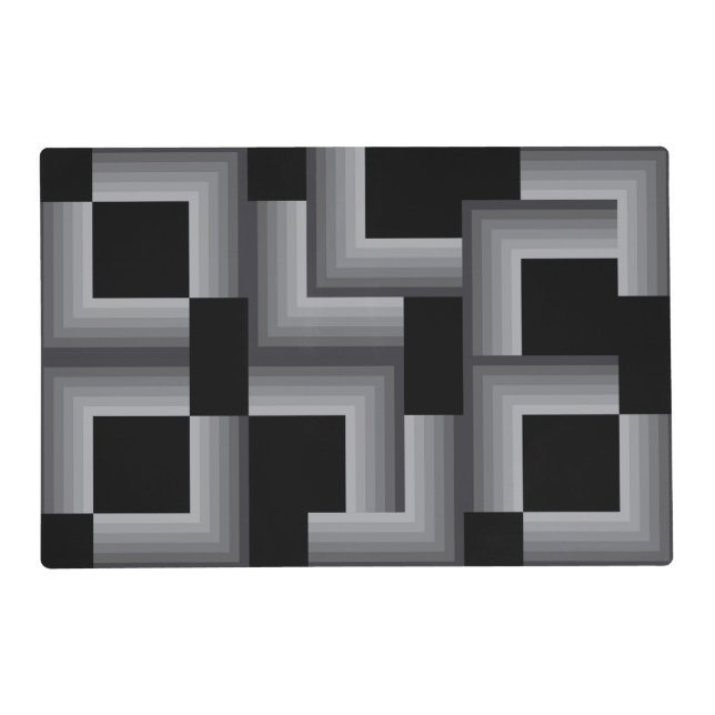 Black, silver ,cool, unique, trendy square shapes placemat (Back)
