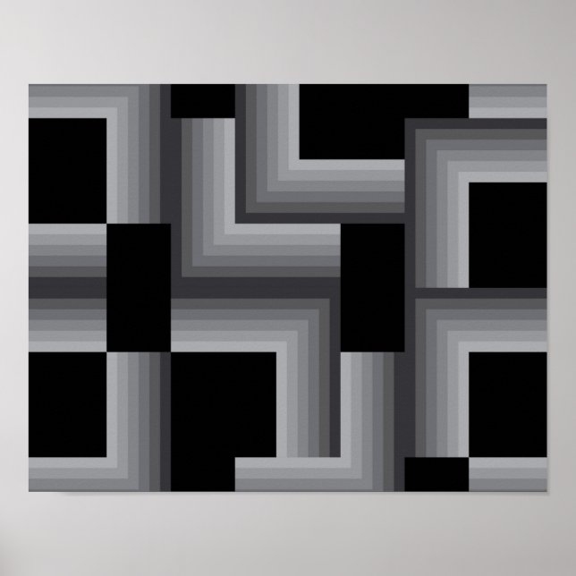 Black, silver ,cool, unique, trendy square shapes poster (Front)
