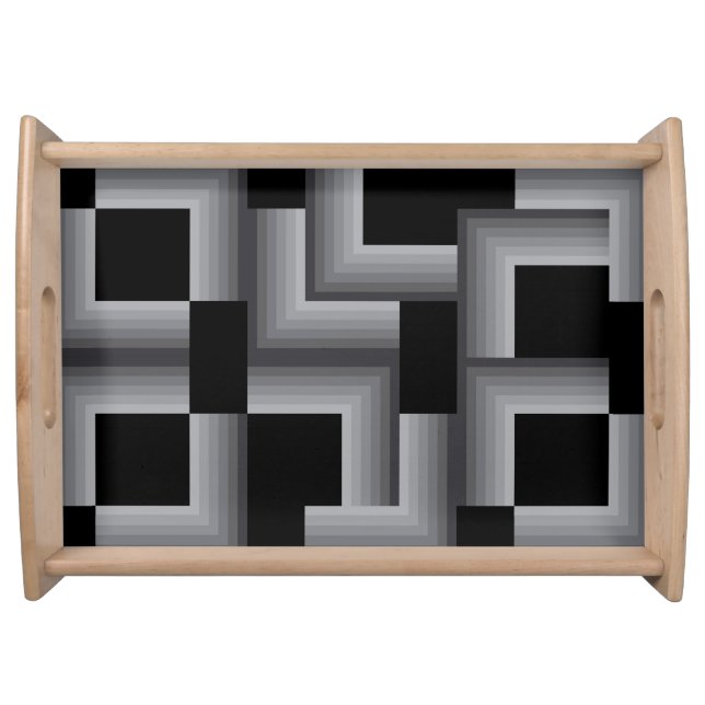 Black, silver ,cool, unique, trendy square shapes serving tray (Front)