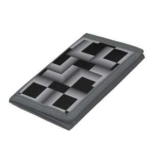 Black, silver ,cool, unique, trendy square shapes tri-fold wallet