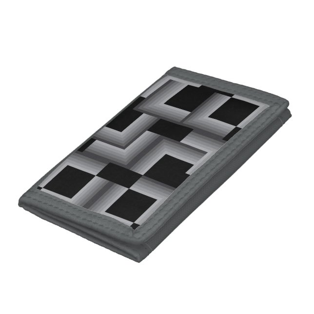 Black, silver ,cool, unique, trendy square shapes trifold wallet (Bottom)