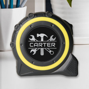 Black Silver Crossed Tools Custom Name Tape Measure